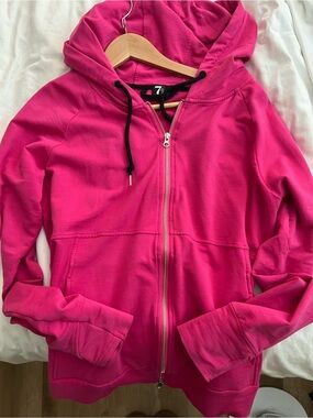 7 Degrees Hot Pink Zip Hoodie with Black Drawstrings, size XL